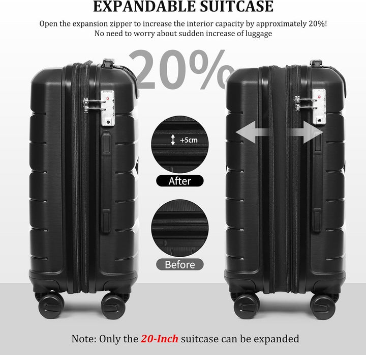 Sea choice Hartschalen Koffer Trolley Erweiterbar Kabinen Handgepäck 100% PP Leicht Reisekoffer mit