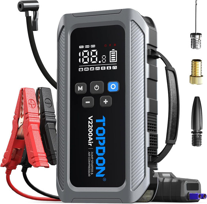 TOPDON V2200Air Starthilfe Powerbank für PKW mit 150PSI Luftkompressor, 8L Benzin&6L Dieselmotoren,