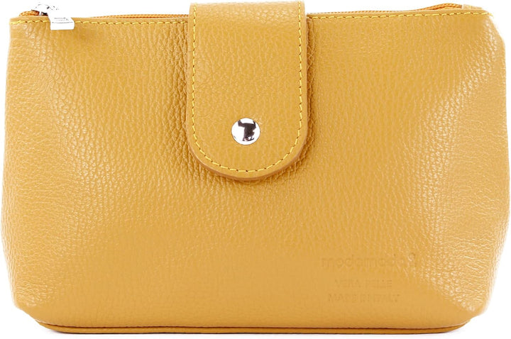 modamoda de - T213 - ital. Leder Kosmetiktasche Maskenetui Medium, Farbe:Senfgelb, Senfgelb