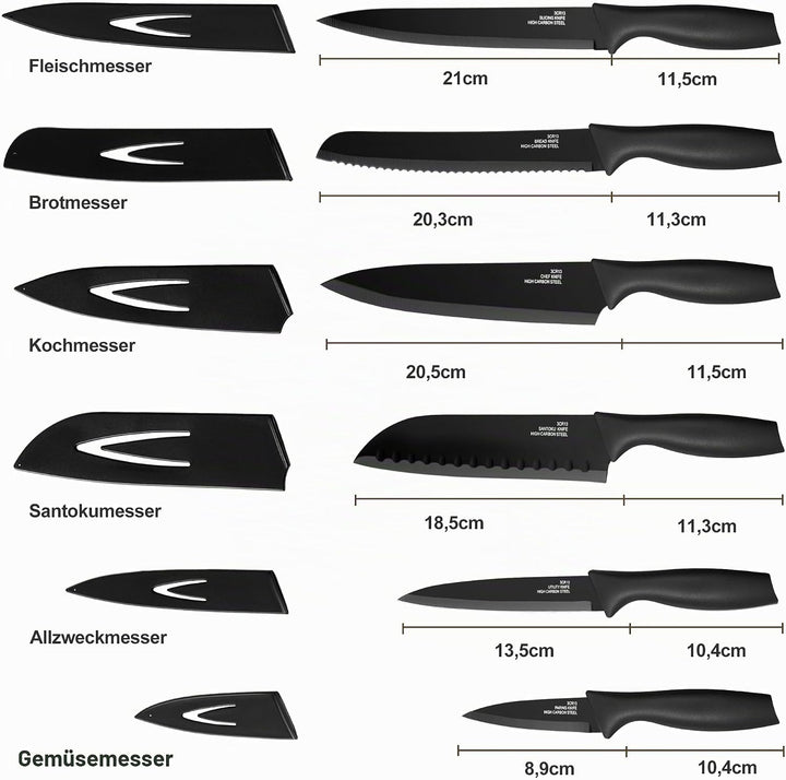 TEAMFAR Küchenmesser 6-teilig, Edelstahl Messerset mit Schutzhülle, Scharfe Messer Set mit Kochmesse