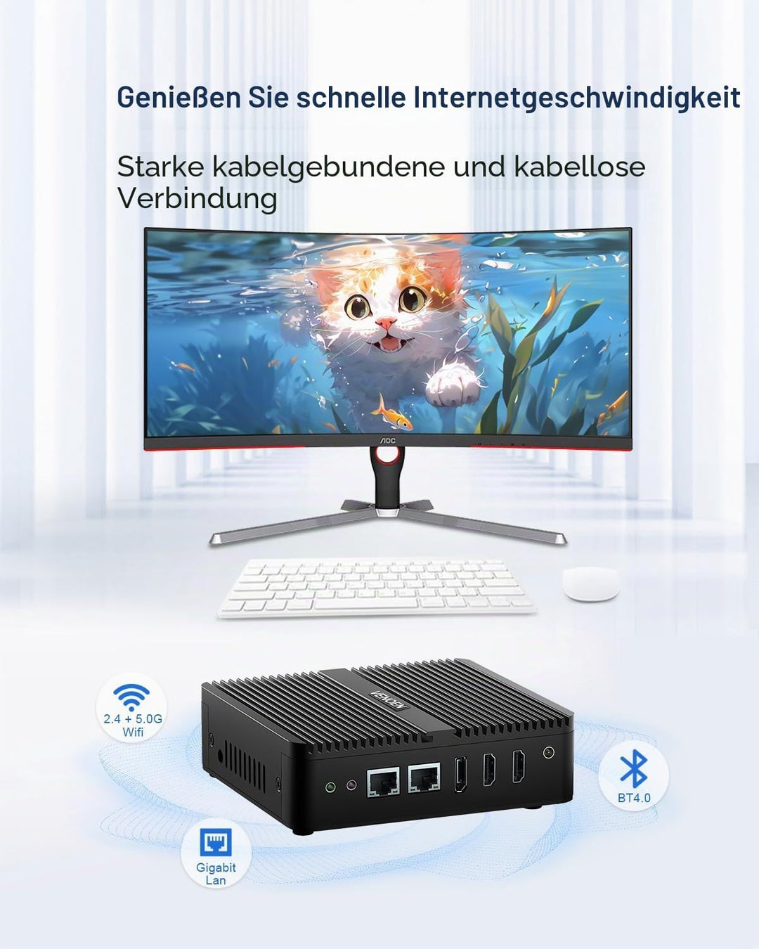 Lüfterloser Mini PC N100, Fanless PC Win 11 Pro, Alder Lake, 4K Dual HD, DP, 2xCOM, USB3.0, RJ45 Lan