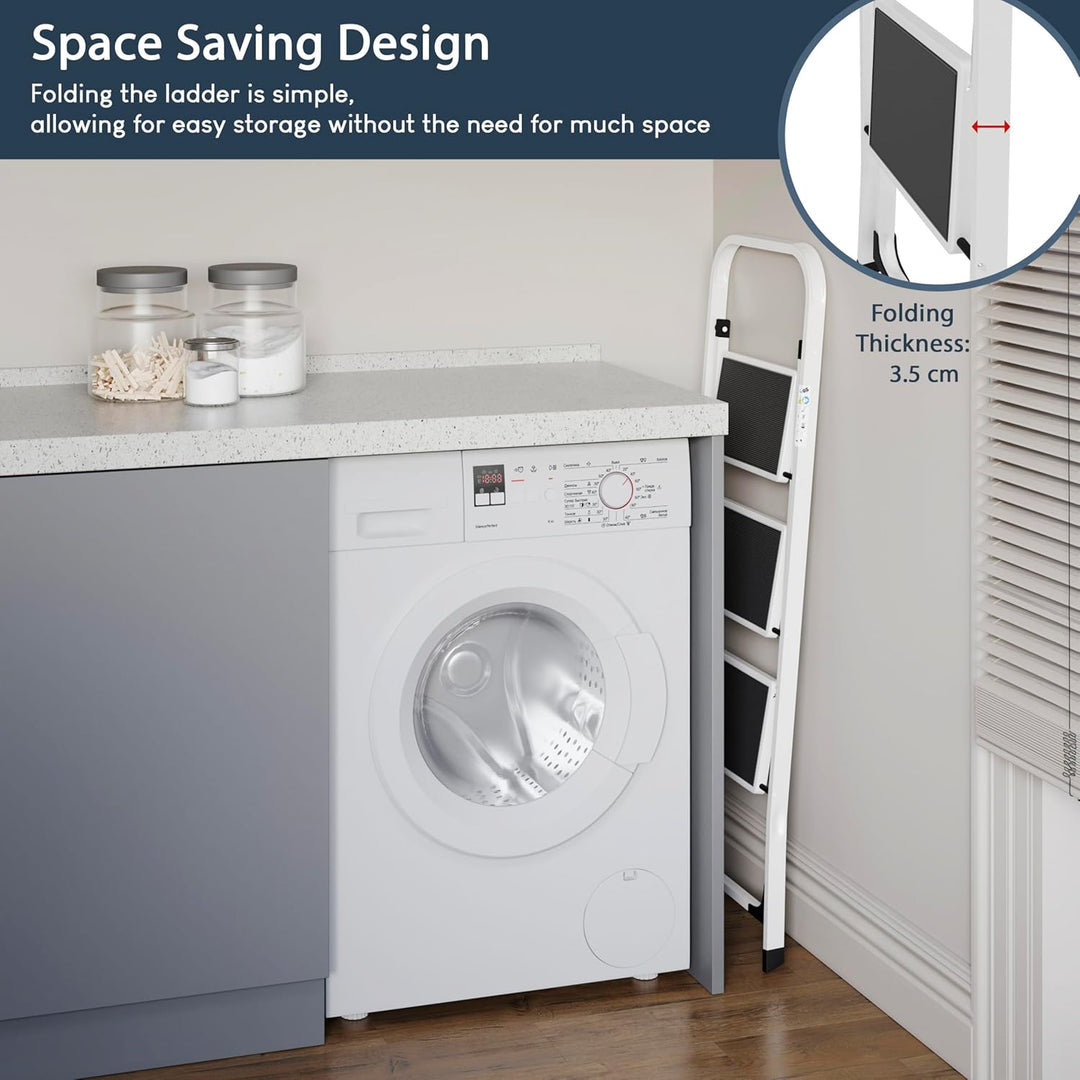 Home Vida Leiter mit 3 Stufen, Stahl, tragbar, klappbar, robust, 3 Stufen