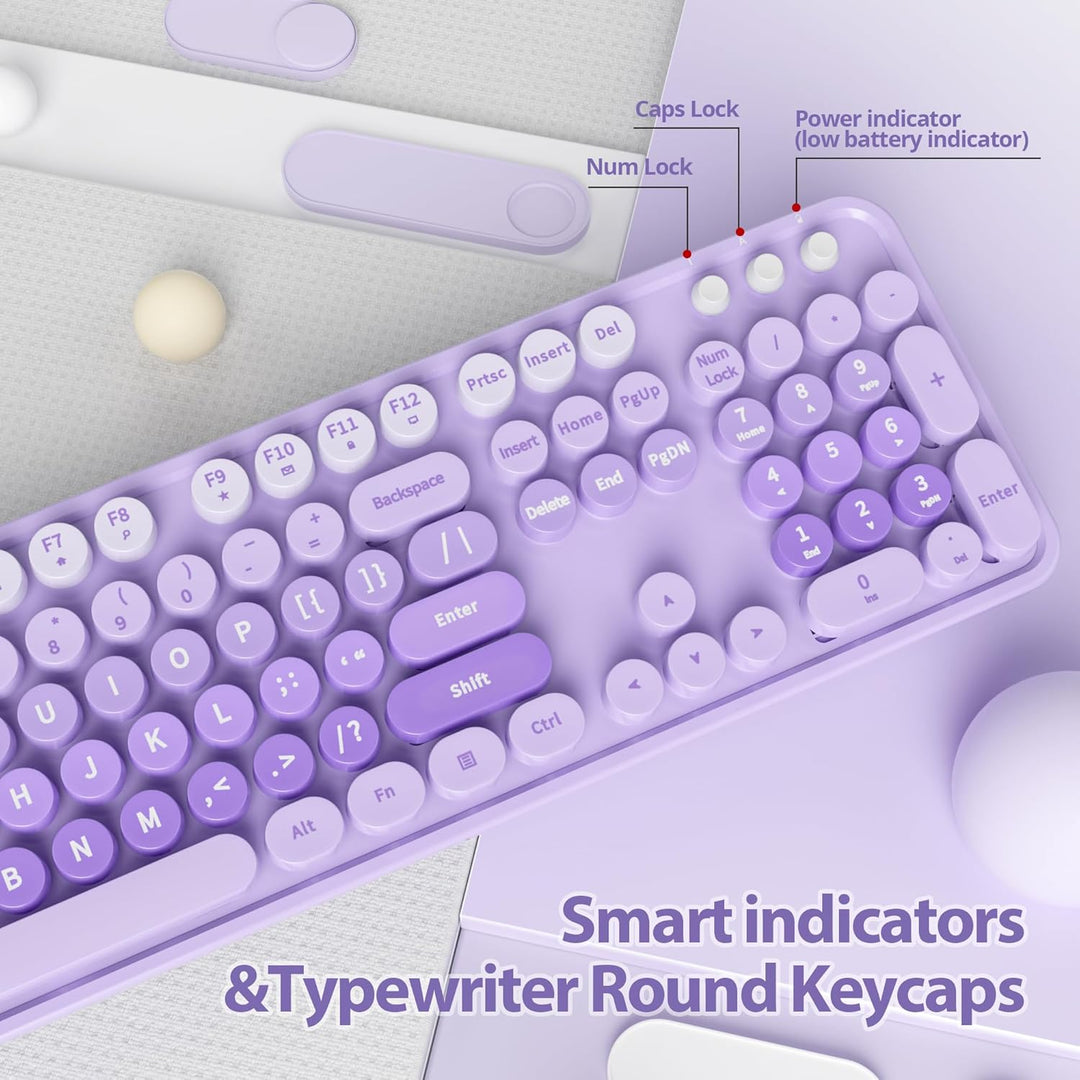 SOLIDEE kabellose Tastatur und Maus - 2.4GHz Runde Tastenkappe mit Ziffernblock, 104 ergonomische Ta
