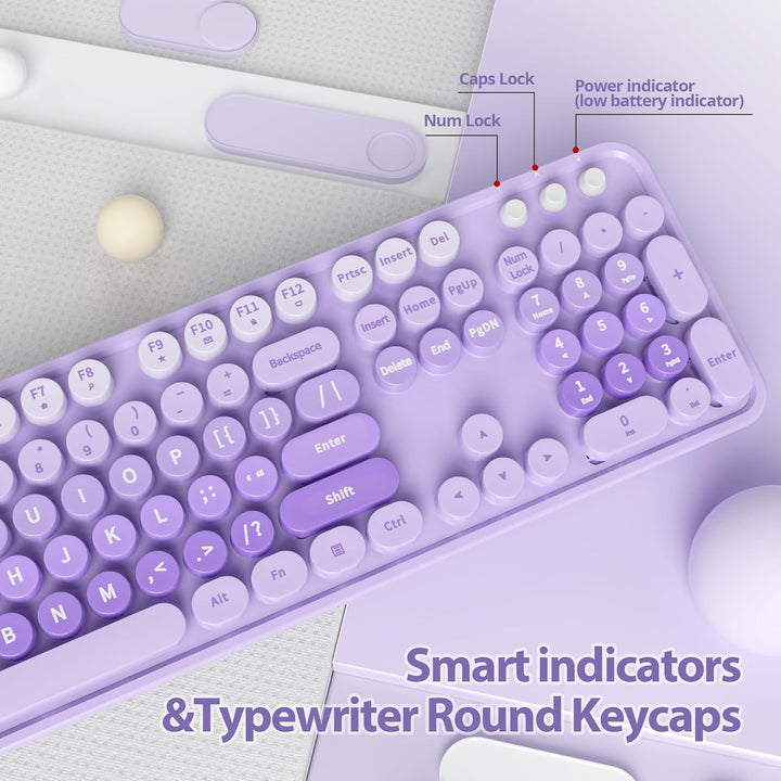 SOLIDEE kabellose Tastatur und Maus - 2.4GHz Runde Tastenkappe mit Ziffernblock, 104 ergonomische Ta