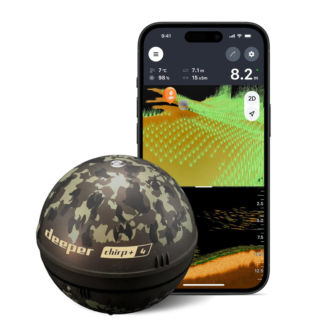 Deeper CHIRP+ 4 KI-gesteuerter wurffähiger Fischfinder mit GPS – Tragbarer Sonar für Boot, Eis & Ufe