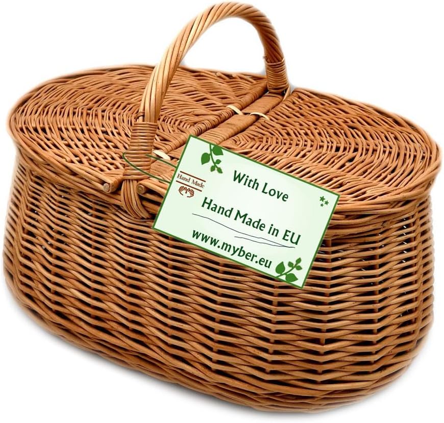 Einkaufs Korb Picknickkorb Stabiler Tragekorb mit 2 Deckeln aus Weide geflochten braun K12-027-SGGW