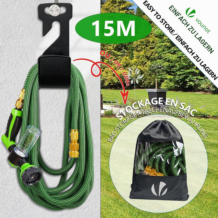 VOUNOT Flexibler Gartenschlauch 15 m, Flexibel Wasserschlauch Dehnbarer mit 8 Sprühfunktionen, Spülm