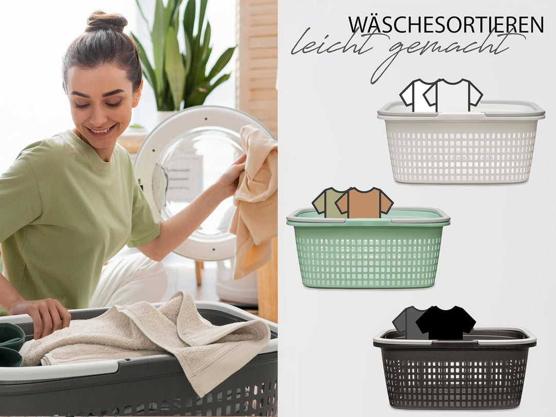Hausfelder Wäschekorb Set, 3er Set, 35 l Farbmix 3 Körbe, Farbmix 3 Körbe