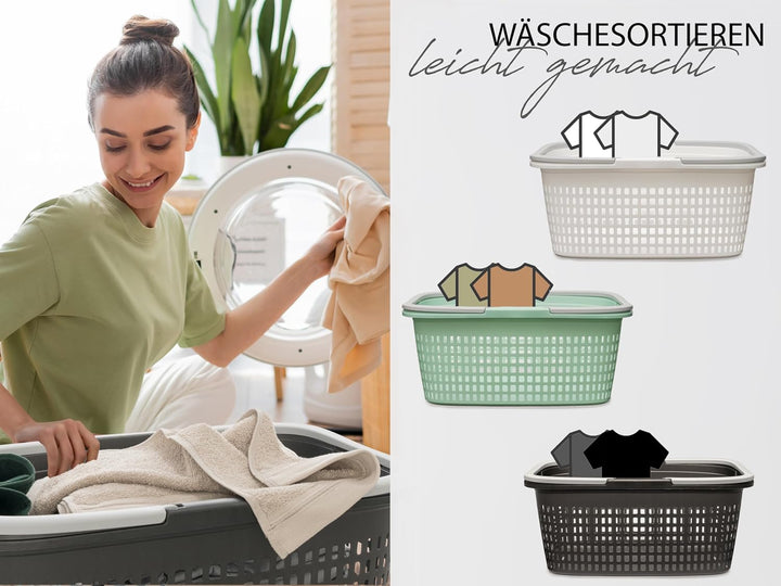 Hausfelder Wäschekorb Set, 3er Set, 35 l Farbmix 3 Körbe, Farbmix 3 Körbe