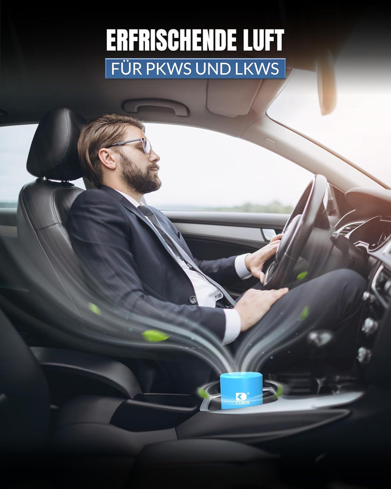 CURVE - Innovativer Luftreiniger mit Granulat - Entfernt 99% Keime und Gerüche - Für Auto, KFZ, LKW,