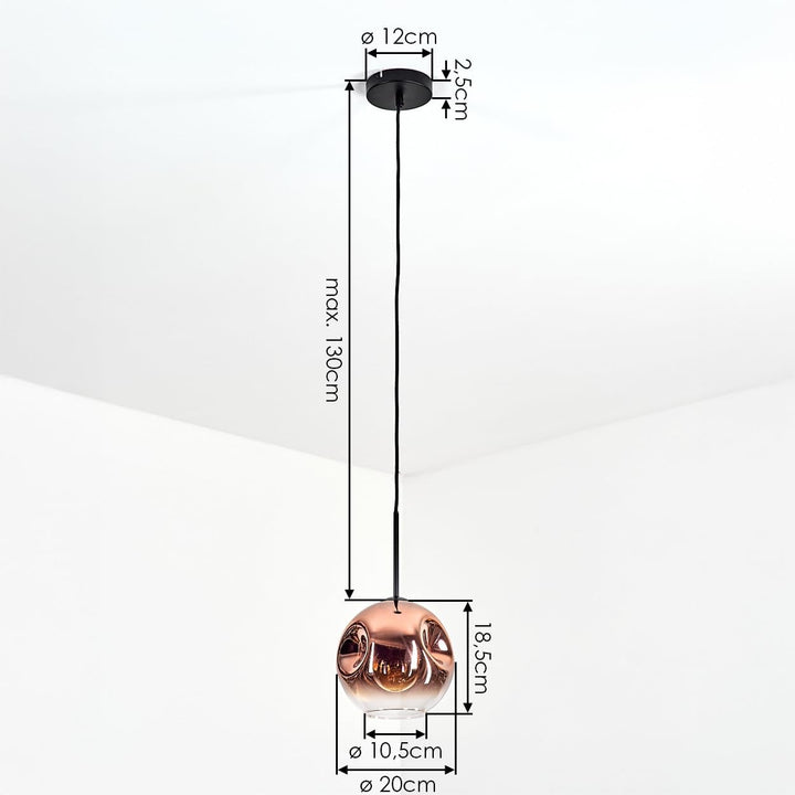 HOFSTEIN Hängeleuchte Ripoll, 1-flammige Hängelampe aus Metall/Glas in Schwarz/Kupfer/Klar, moderne