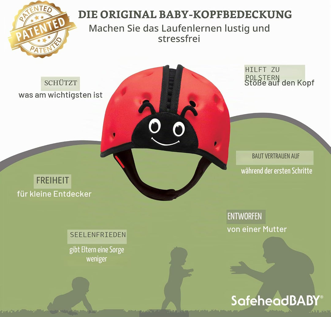 SHB001 Babyhelm Marienkäfer, Kopfschutz für Babys, rot, Marienkäfer