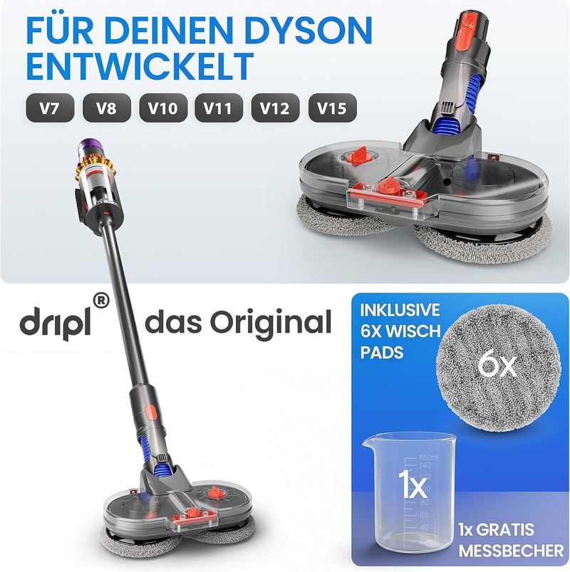 Dripl Wischaufsatz für Dyson V12 Staubsauger, Elektrischer Bodenwischer mit Abnehmbaren Wassertank u