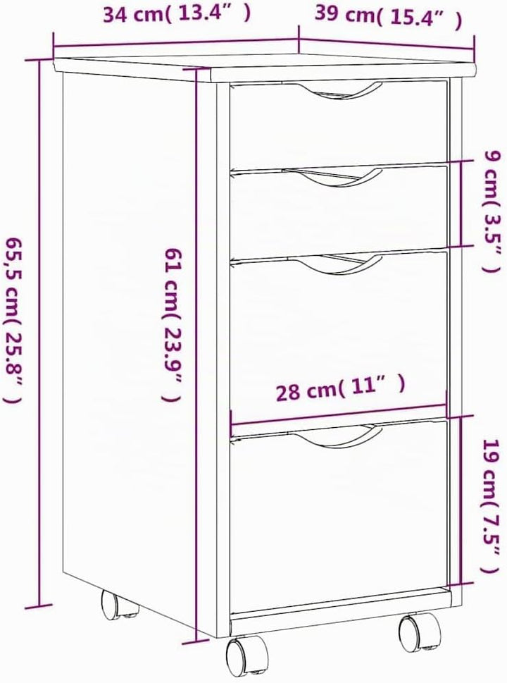 vidaXL Rollschrank, Rollcontainer mit 4 Schubladen, Kommode Schubladenschrank mit Rollen, Büroschran