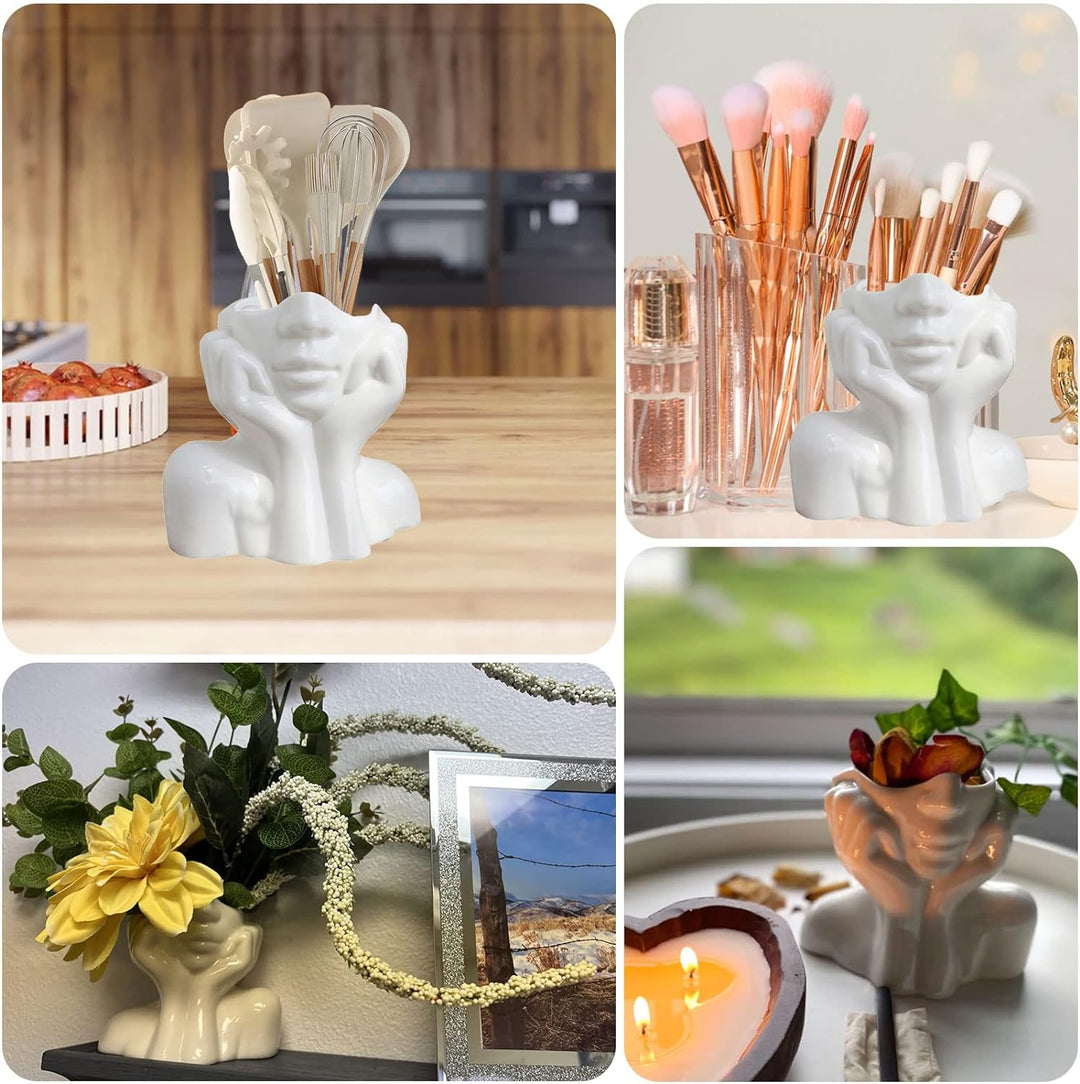 CDIYTOOL Keramik-Gesichtsvase, grosse Grösse, weisse Blumenvase für Dekor, weibliche Form Kopf Halbk