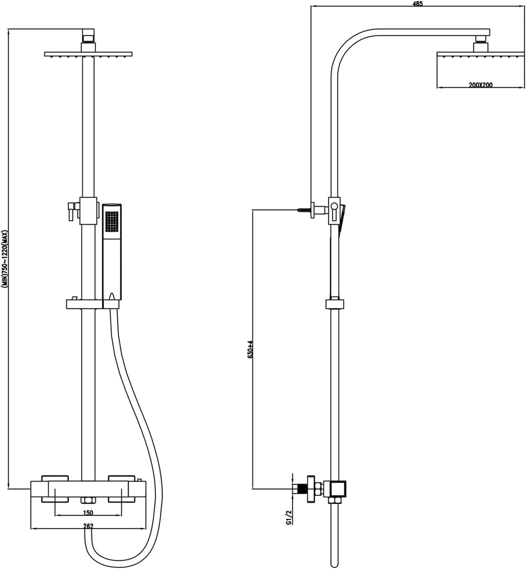 KOMIRO Duschsystem mit Thermostat, Regendusche mit armatur, Duscharmatur Schwarz, Duschgarnitur Kopf