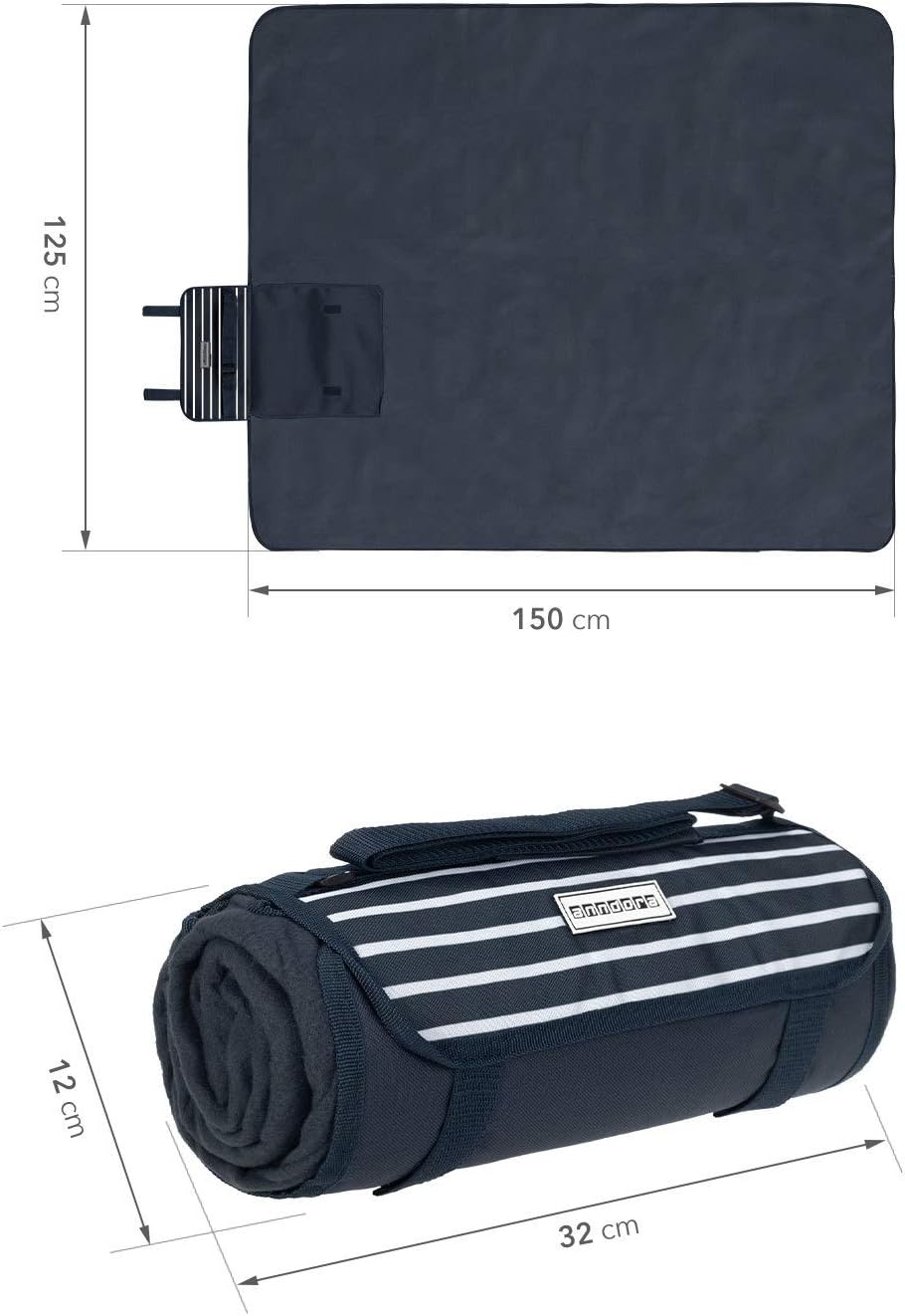 anndora Picknickrucksack 15 TLG. Zubehör + Picknickdecke blau-weiss gestreift Navy Blau Weiss Set