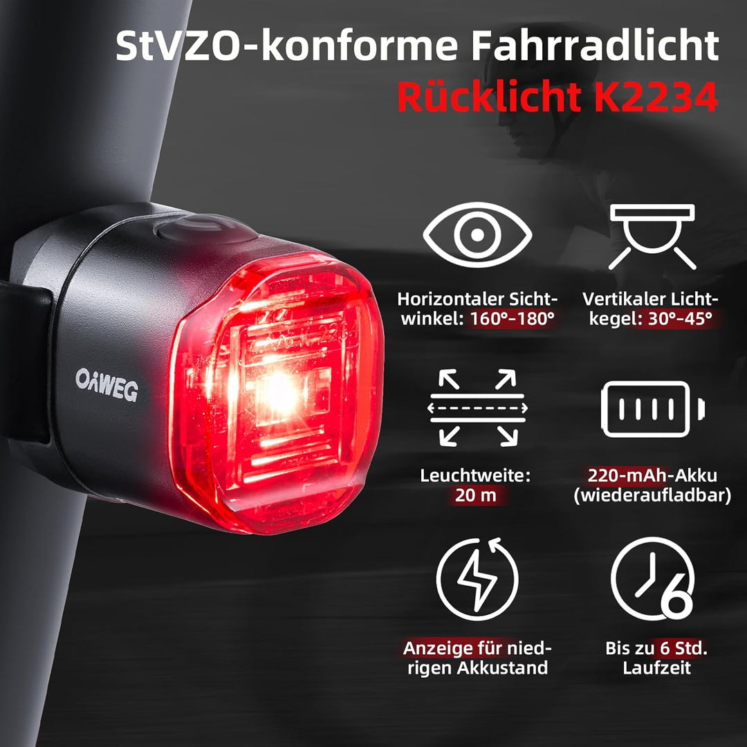 Fahrradlicht Set StVZO-konform, Fahrradbeleuchtung vorne und hinten, USB-C wiederaufladbare IPX4 Spr