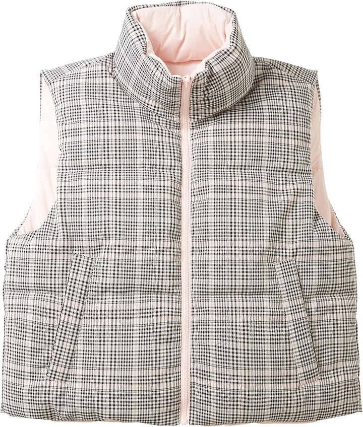 TOM TAILOR Denim Damen Puffer Weste mit Wendefunktion L 32456 - Rose Grey Check, L 32456 - Rose Grey