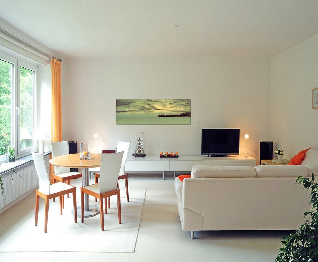 Paul Sinus Art Panoramabild auf Leinwand und Keilrahmen 150x50cm Meer Wolken Sonnenstrahlen Leuchttu