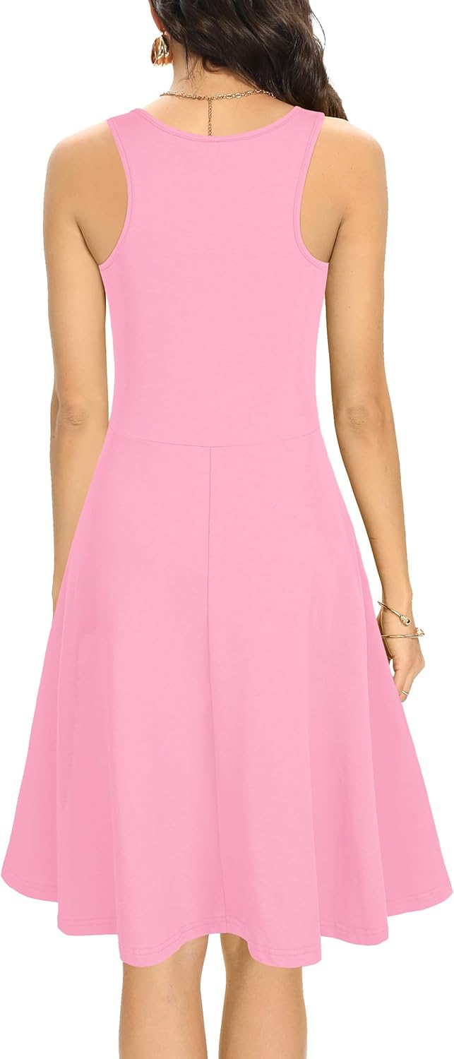 Missufe Damen Sommerkleid Minikleid Rockabilly Freizeitkleid Skaterkleid Kurzes Tank Kleider L Rosa,