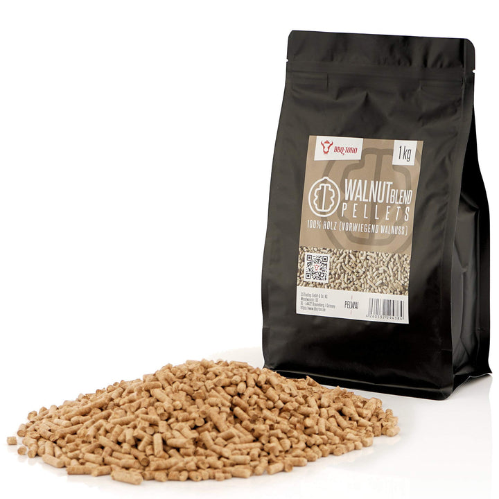 BBQ-Toro Walnuss Grillpellets 1 kg | Premium Qualität, 100% Holz, Niedrige Restfeuchte & Aschegehalt