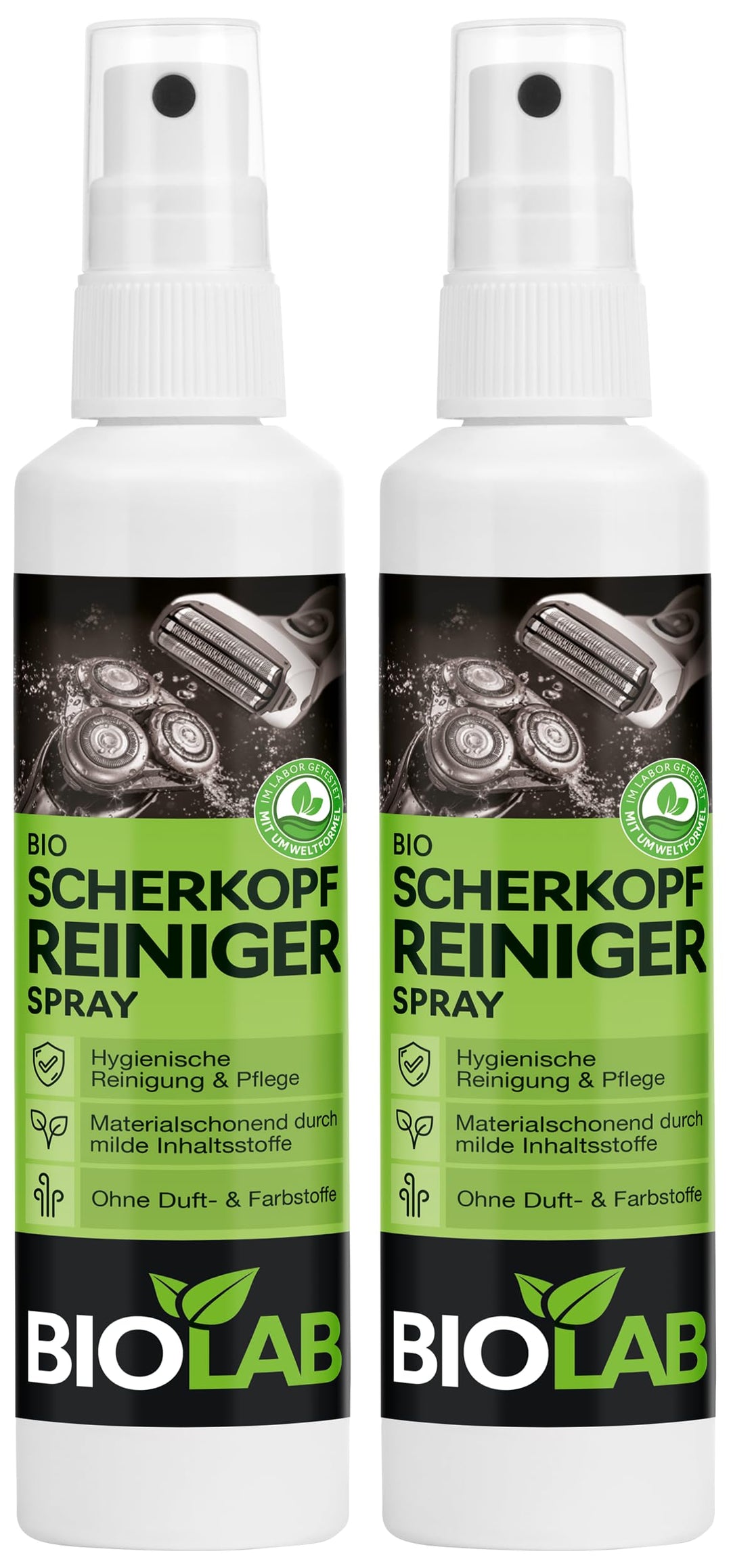 BIOLAB Bio Scherkopfreiniger Spray (2 x 100ml) Scherkopf Reinigungsspray zur Reinigung von Rasierer
