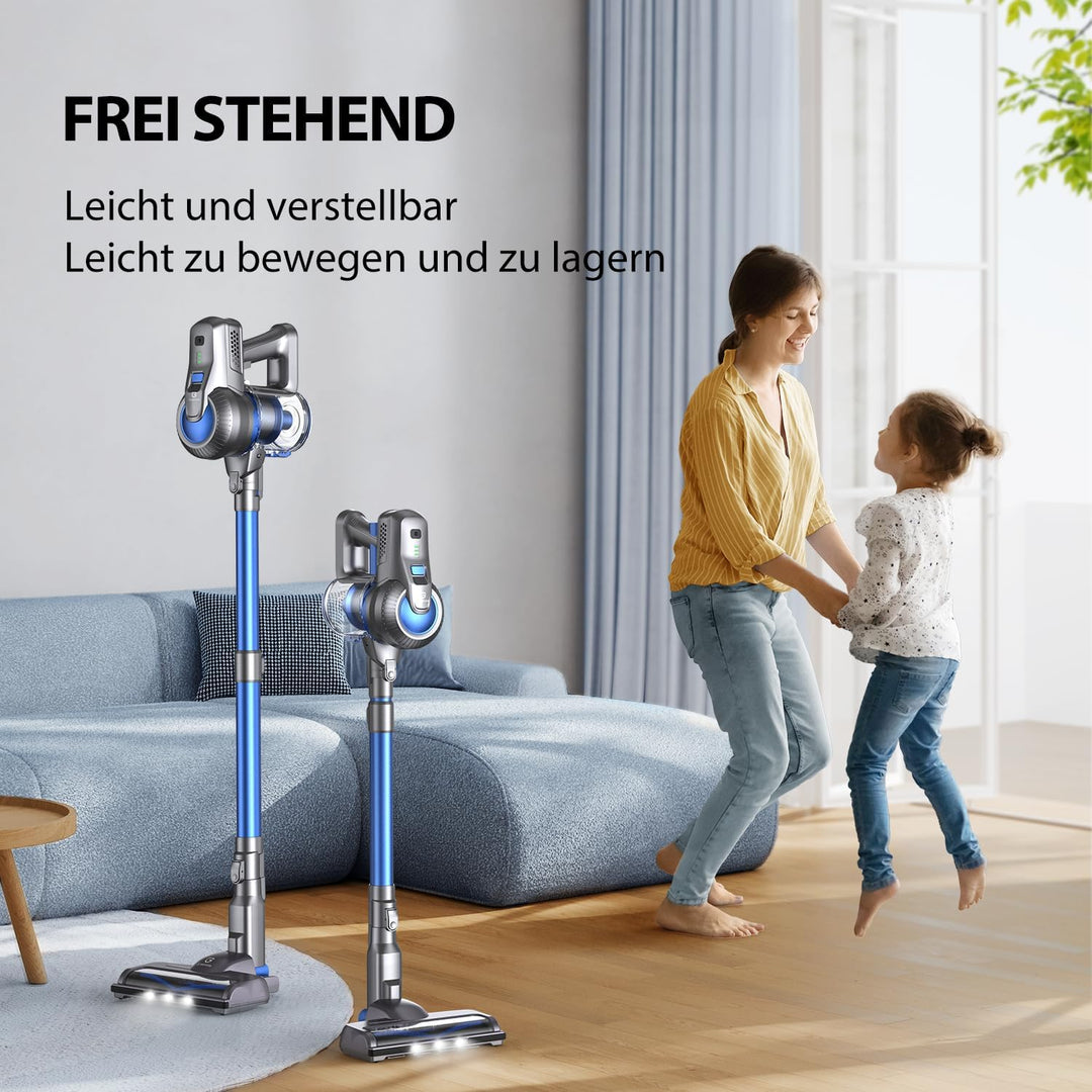Greenote Akku Staubsauger,Bis zu 30 Min Laufzeit Staubsauger Kabellos, Stielstaubsauger mit LED, Akk