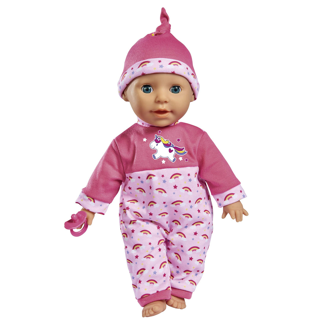 Simba 105140060 - Laura Kitzel Baby, Weichkörperpuppe mit Regenbogenstrampler, macht 25 Babylaute, 3