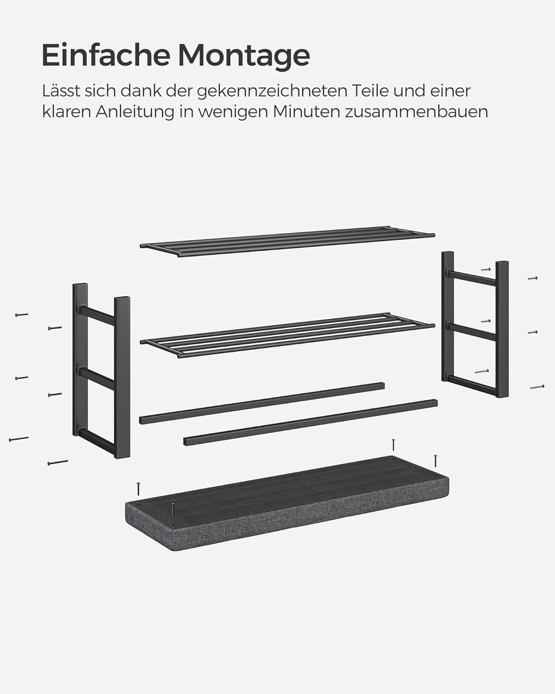 SONGMICS Schuhbank, Schuhregal mit 3 Ebenen, Schuhaufbewahrung, Sitz mit Schaumstoffpolsterung, Lein