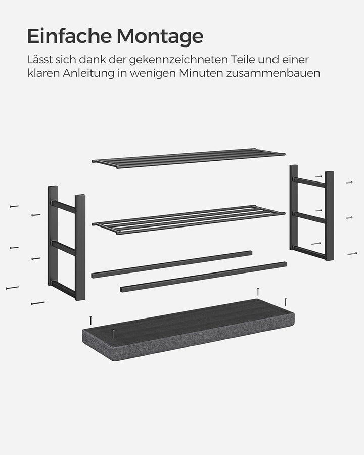 SONGMICS Schuhbank, Schuhregal mit 3 Ebenen, Schuhaufbewahrung, Sitz mit Schaumstoffpolsterung, Lein