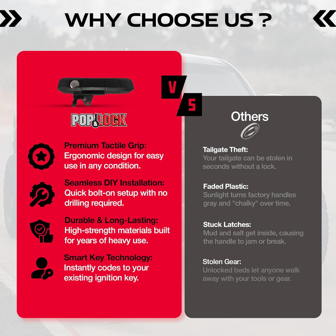 Pop & Lock PL5400 schwarzes manuelles Heckklappenschloss mit Codeable Technologie für Toyota Tacoma,