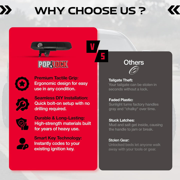 Pop & Lock PL5400 schwarzes manuelles Heckklappenschloss mit Codeable Technologie für Toyota Tacoma,