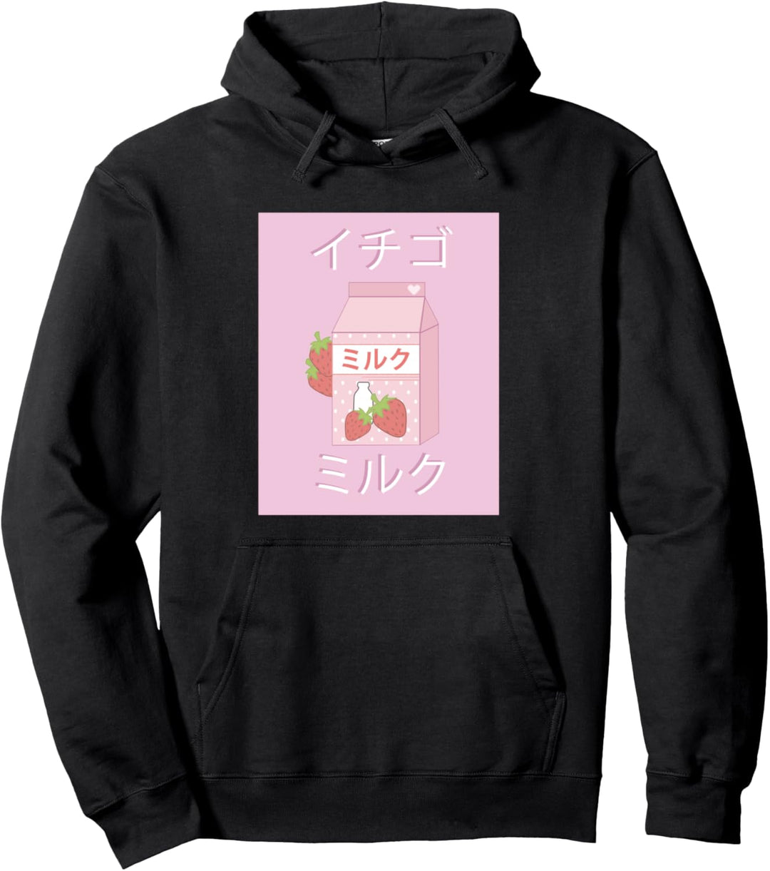 Japanese Milk Carton graphic Gift Strawberry milkshake print Pullover Hoodie