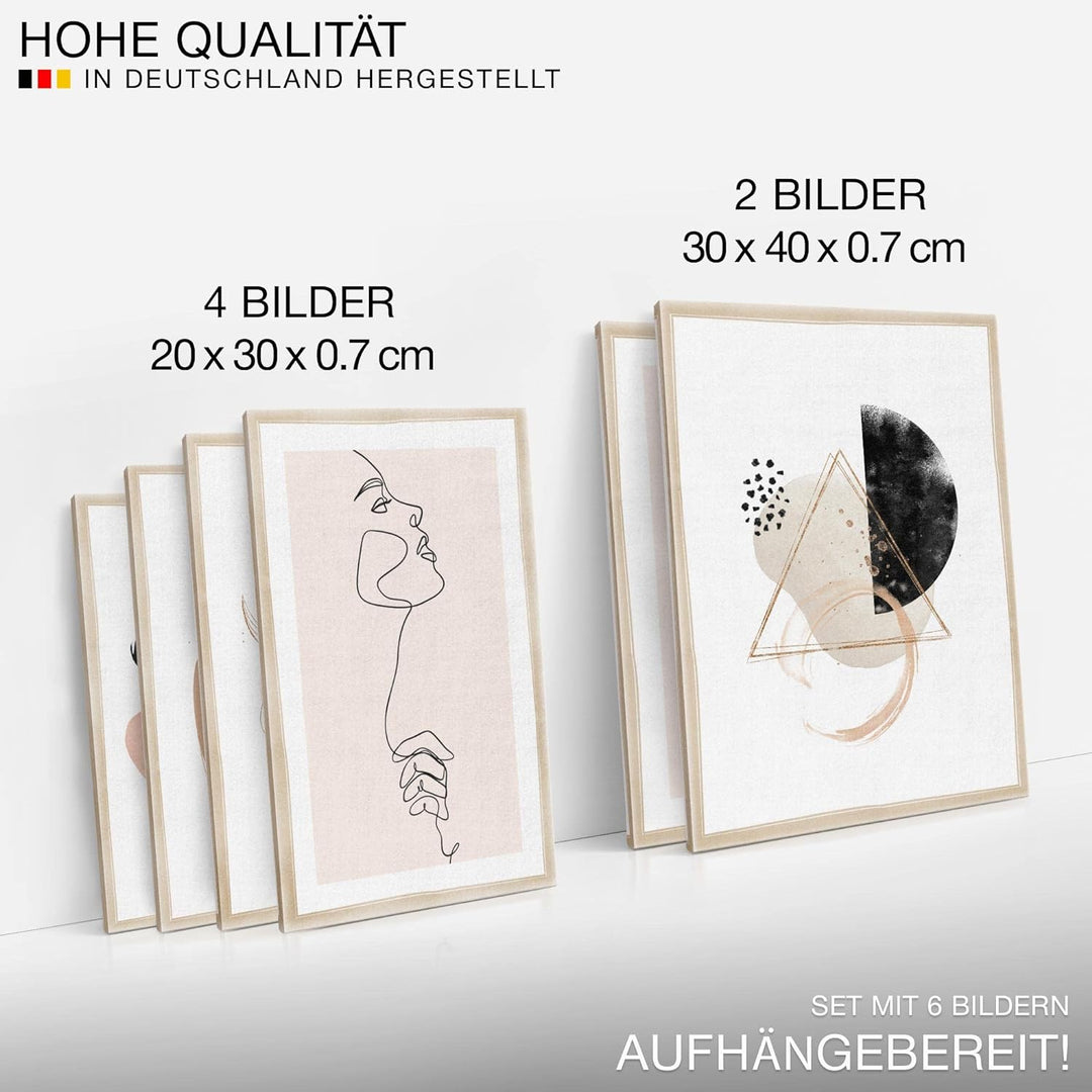 Novart Bilder Set - AUFHÄNGFERTIG - KEIN EXTRA RAHMEN BENÖTIGT - Liebe Home Abstrakt Modern Beige -