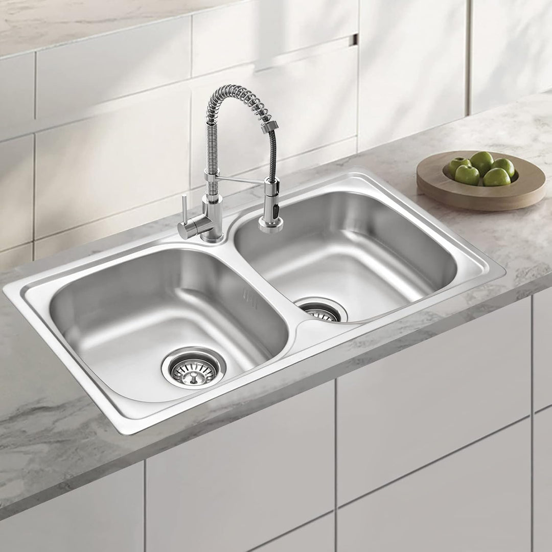 JASSFERRY Küchenspüle 2 Becken, Einbauwaschbecken aus Edelstahl, mit Abfluss Rohrsatz, 80 x 44 cm, 8