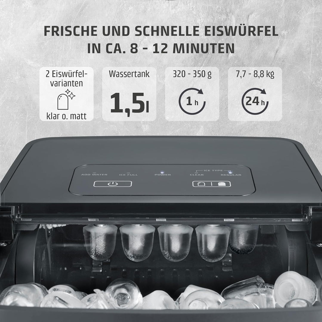 CASO Clear Ice Advanced Eiswürfelbereiter mit Kompressor – Leise 48 dB, klare & matte Eiswürfel, 8–1