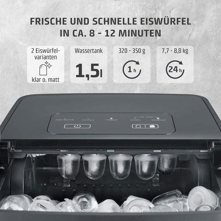 CASO Clear Ice Advanced Eiswürfelbereiter mit Kompressor – Leise 48 dB, klare & matte Eiswürfel, 8–1