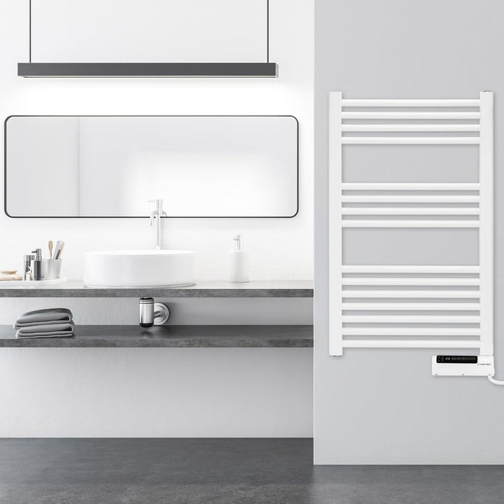 TROTEC Elektrischer Handtuchwärmer TWH 500 S – 500 W, Wandmontage, Flachrohr-Design in Weiss, geräus