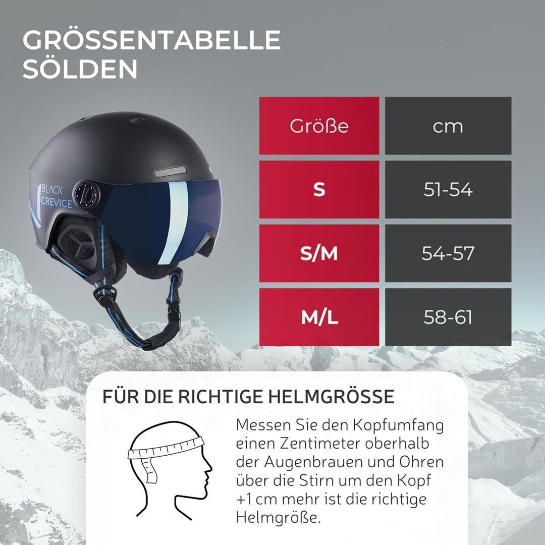 Black Crevice Skihelm Sölden I Skihelm mit Visier im Pilotenstyle I Skihelm Herren &amp; Damen I Unisex