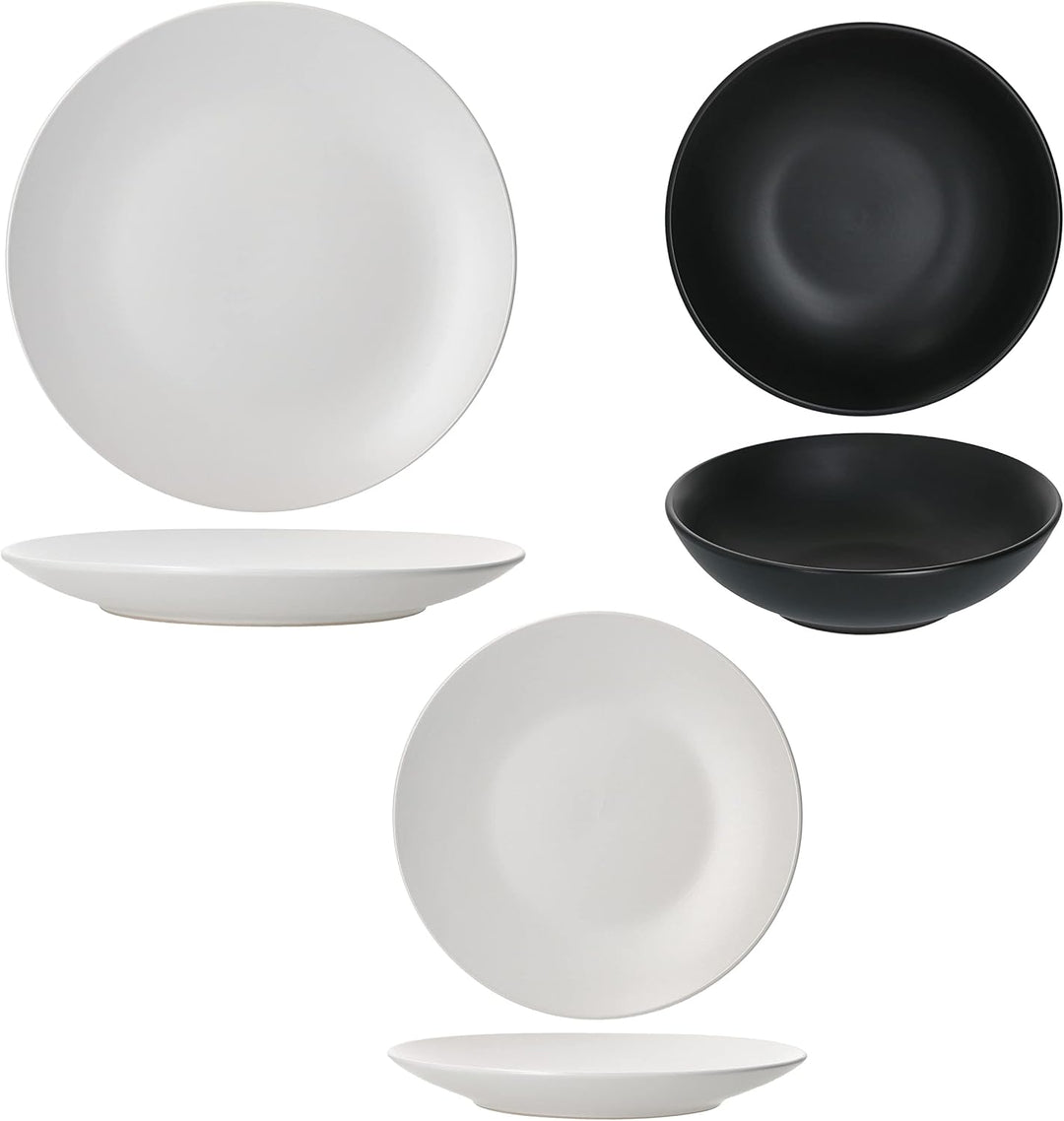 MamboCat Nero Bianco 18-TLG. Teller Set I 6 Personen I weisses & schwarzes Geschirr, matt I Speisete