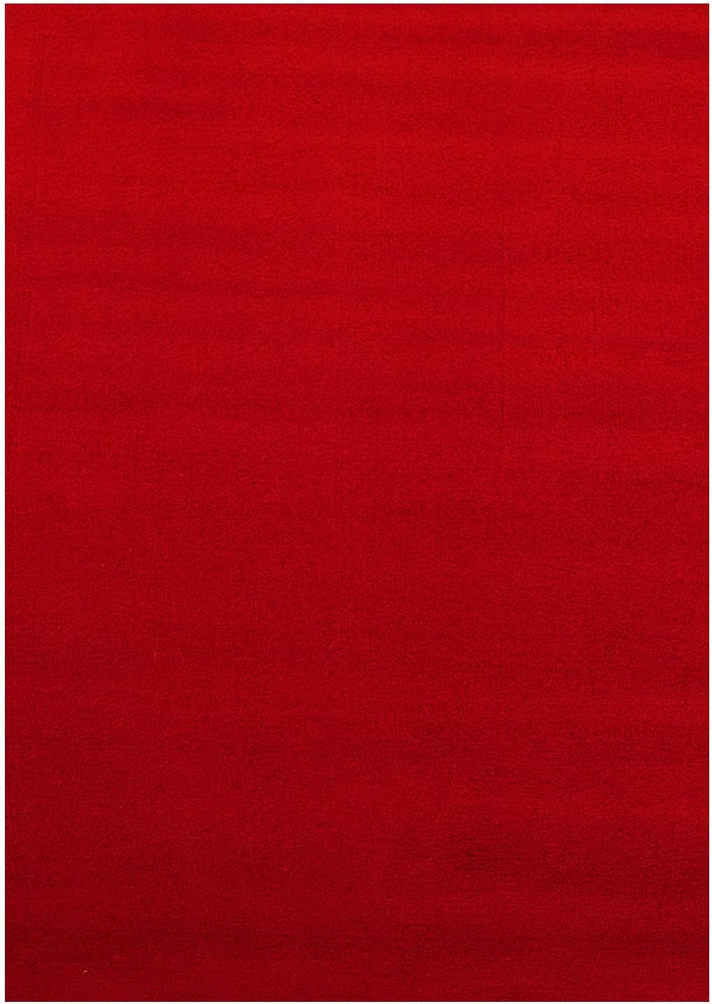 Waschbarer Teppich Wohnzimmer, Kurzflor rutschfest Flauschig Weich, Einfarbig Rot, Felloptik, Super