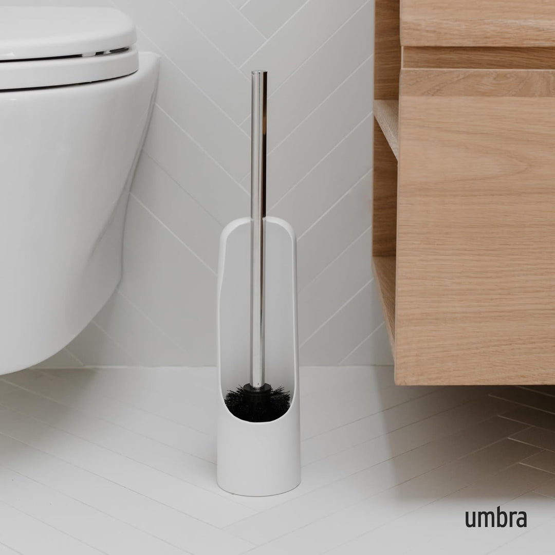 Umbra Touch Toilettenbürstenhalter mit Behälter, Weiss | Gewichtete Basis, platzsparend fürs Bad, le