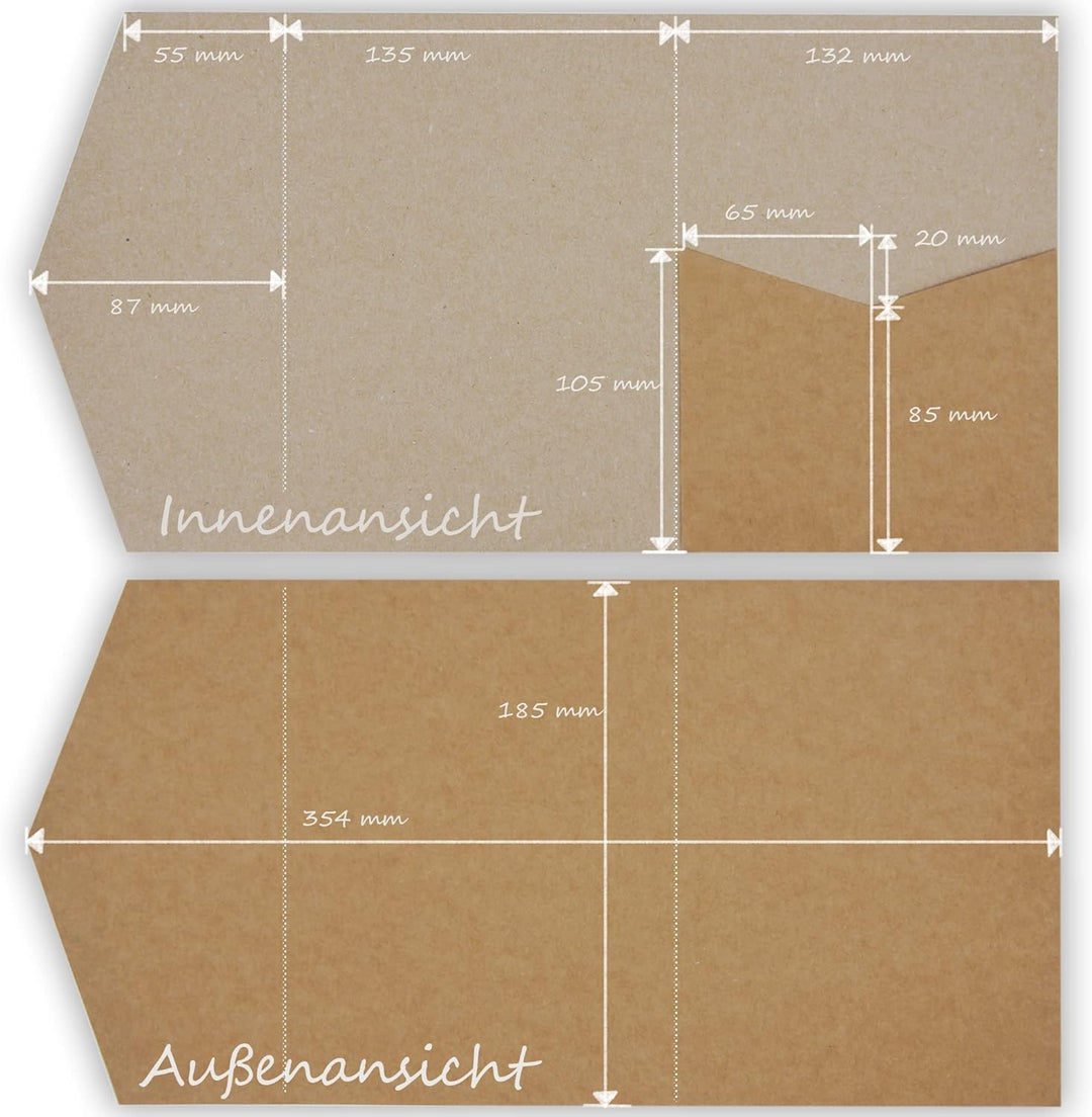 50 Stück Pocketfold Kraftpapier Hochzeitskarte blanko I 121 x 158 mm für DIN B6 Umschlag | 300 g/m²