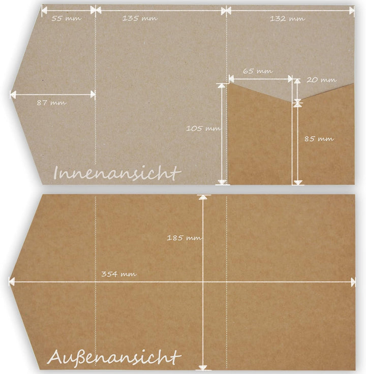50 Stück Pocketfold Kraftpapier Hochzeitskarte blanko I 121 x 158 mm für DIN B6 Umschlag | 300 g/m²