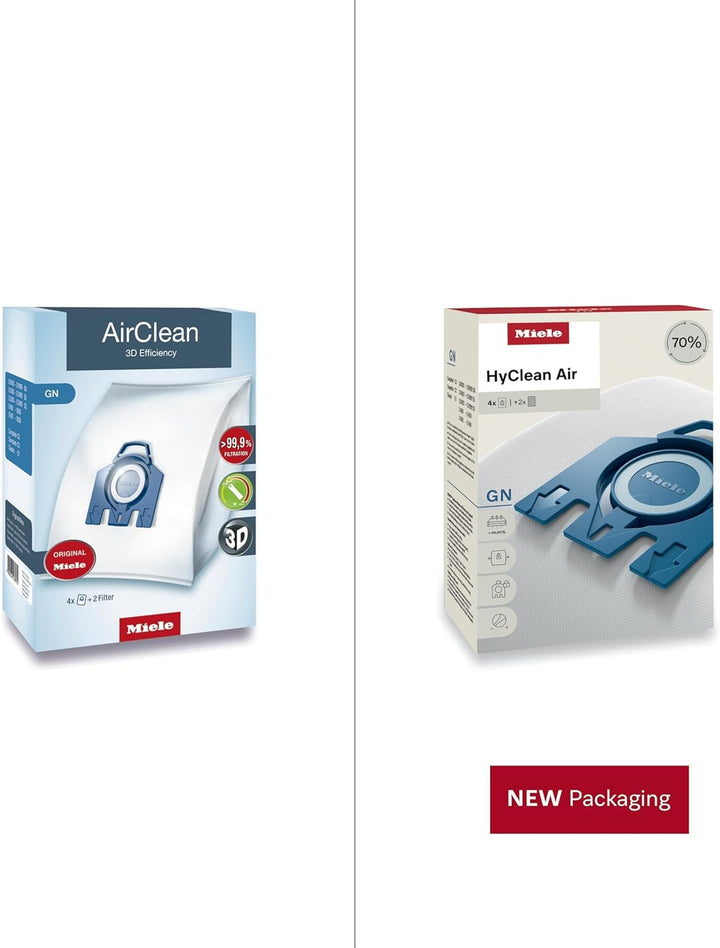 Miele GN AirClean 3D Efficiency Staubsaugerbeutel für Miele Staubsauger, 2 Boxen mit 4 Beuteln und 2
