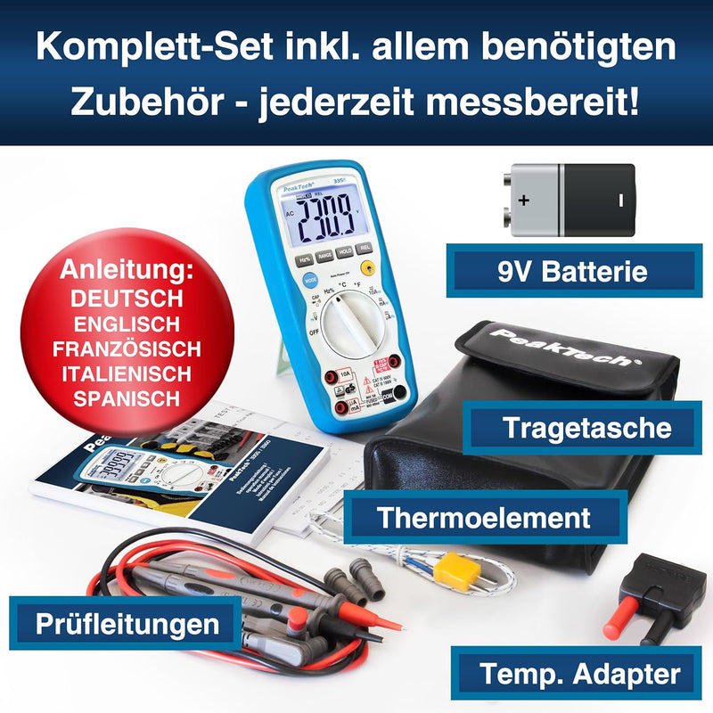 PeakTech 3355 - Digital Multimeter, Wasserdicht (IP67), LCD-Display, 4000 Counts, Handmultimeter, Au