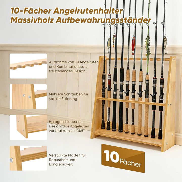 Billardqueue Halterung, Rutenhalter Rutenständer Angelrutenhalter Holz Wanderstöcke für 10 Putter Sk