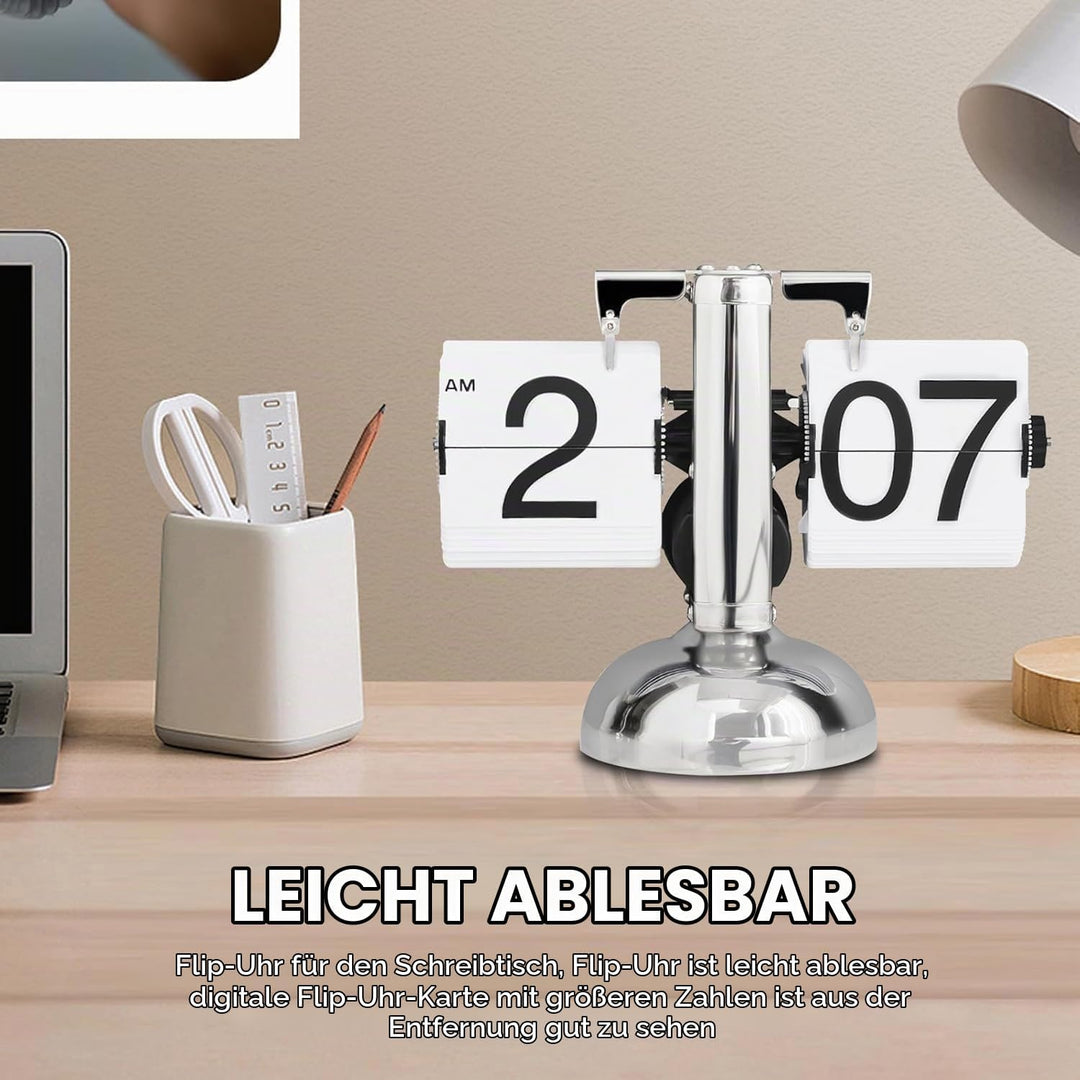 Flip-Uhr Retro, Schreibtischuhr Vintage-Design, Digitale Batteriebetriebene Flip-Down-Uhr mit Zahnra