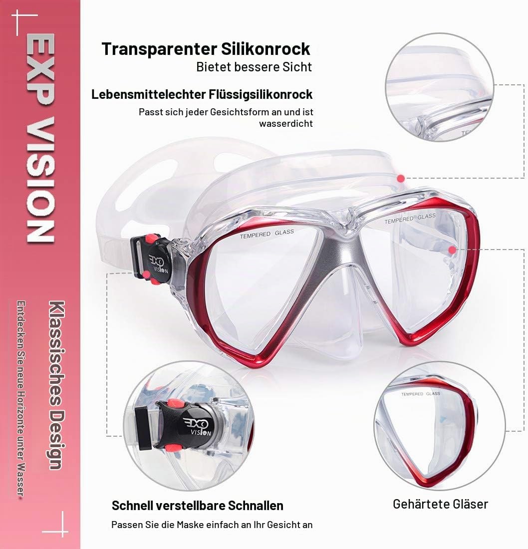 Taucherbrille für Erwachsene mit Anti-Nebel Schnorchelmaske, Schwimmmaske gehärtetem Glas und Nasena